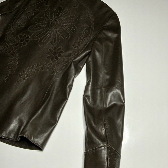 Rare NWT $898 ELIE TAHARI Jacket Size S Genuine Leather Brown Embroidery - Small - Picture 3 of 13